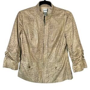 Chico's Size 0 Zipper Front Jacket Mock Neck Light Weight Faux Leather Texture